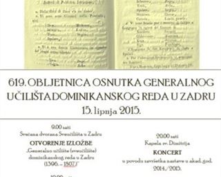 Poziv na prigodni program posvećen 619. obljetnici osnutka Generalnog učilišta dominikanskog reda u Zadru 